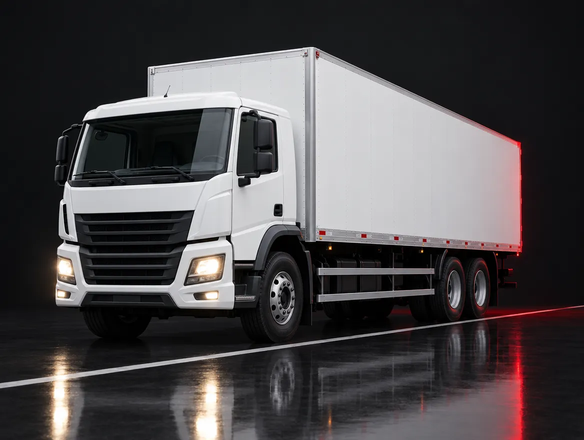 Caminhão truck 6x2 com baú, imagem ilustrativa